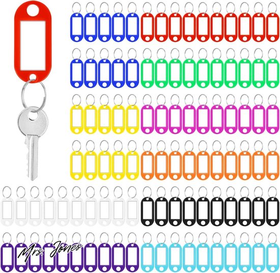 pangdapengpeng 30 stuks kunststof sleutelhangers met label, sleutellabels in 8 kleuren, sleutelhangers met identificatie voor sleutels, huisdieren, bagage, Gemengde kleuren, 5.8 cm x 2.8 cm