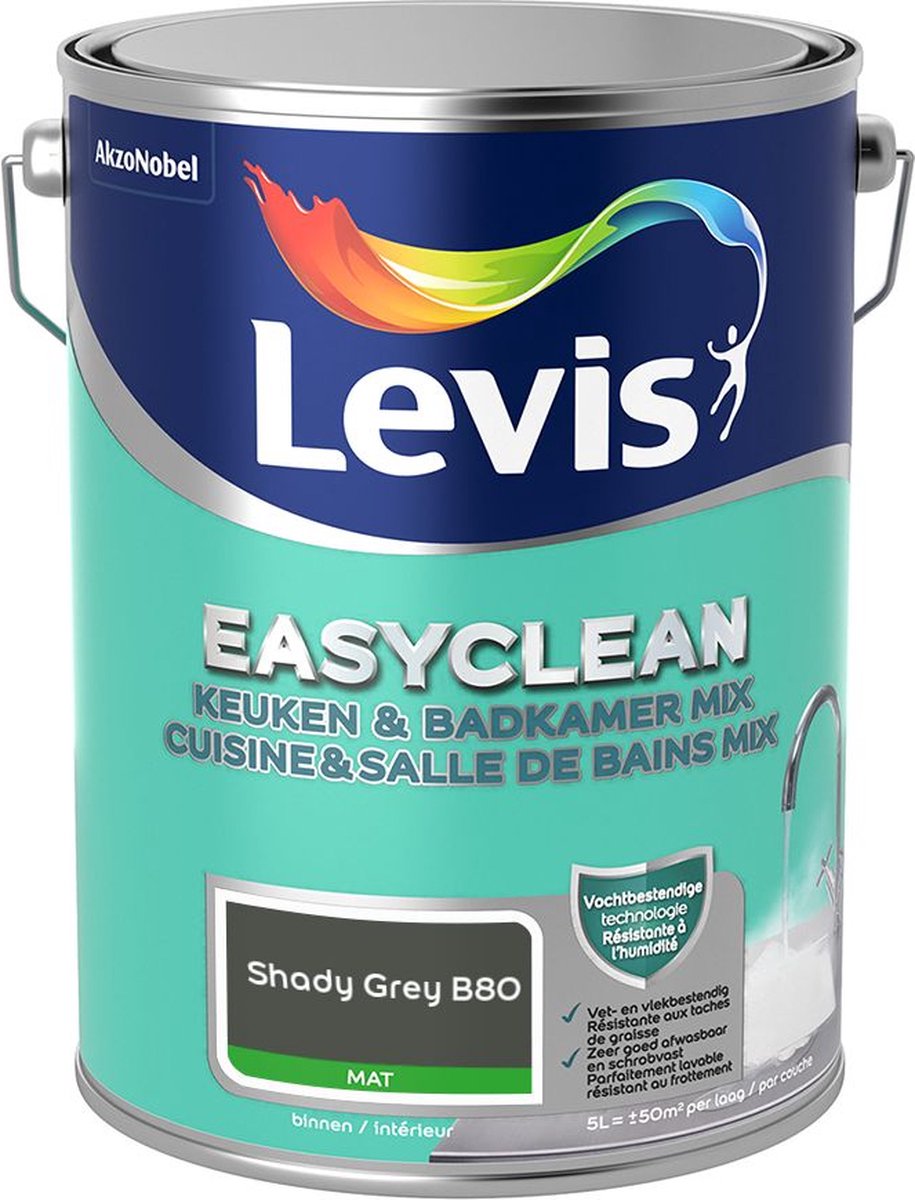 Levis - Easyclean Keuken & Badkamer Mix - Shady Grey B80 - Mengverf - 5 L