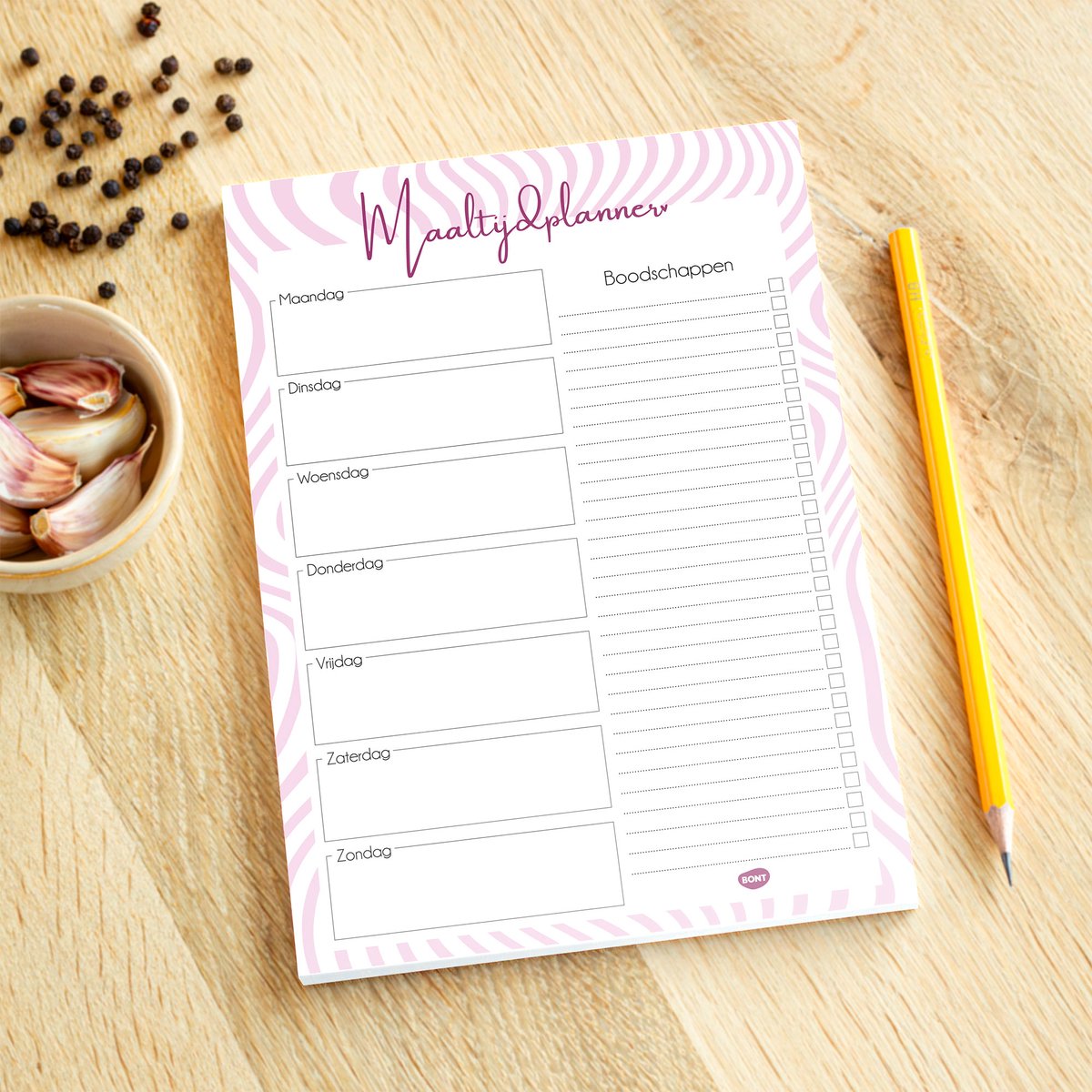 BONT | Maaltijdplanner - Weekplanner - A5 - Roze - Paars - Swirl - Boodschappen planner - Dieet Planner - Boodschappenlijstje - Supermarkt planner - Agenda - Eten - Dag planner - 50 pagina's