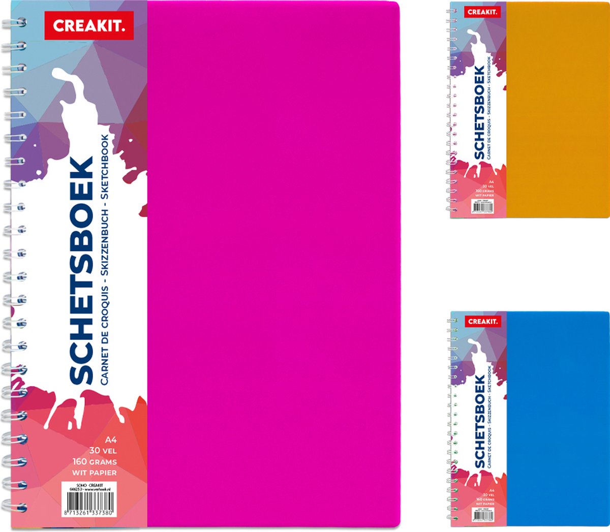 CREAKIT. Schetsboek A4 – 30 Vellen – Tekenpapier – Schtetsblok – met Spiraal – Schetsboek voor Kinderen en Volwassenen – 160 grs – Tekenblok – PP kaft