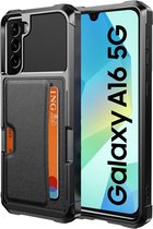 Geschikt voor Samsung Galaxy A16 Hoesje - Pasjes houder Hoesje – Heavy Duty Case - Magnetisch Portemonnee Cover - Zwart