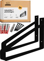 GoudmetHout Industriële Plankdragers XL 40 cm - Staal - Mat Zwart - 4 cm x 40 cm x 25 cm - Plankendrager