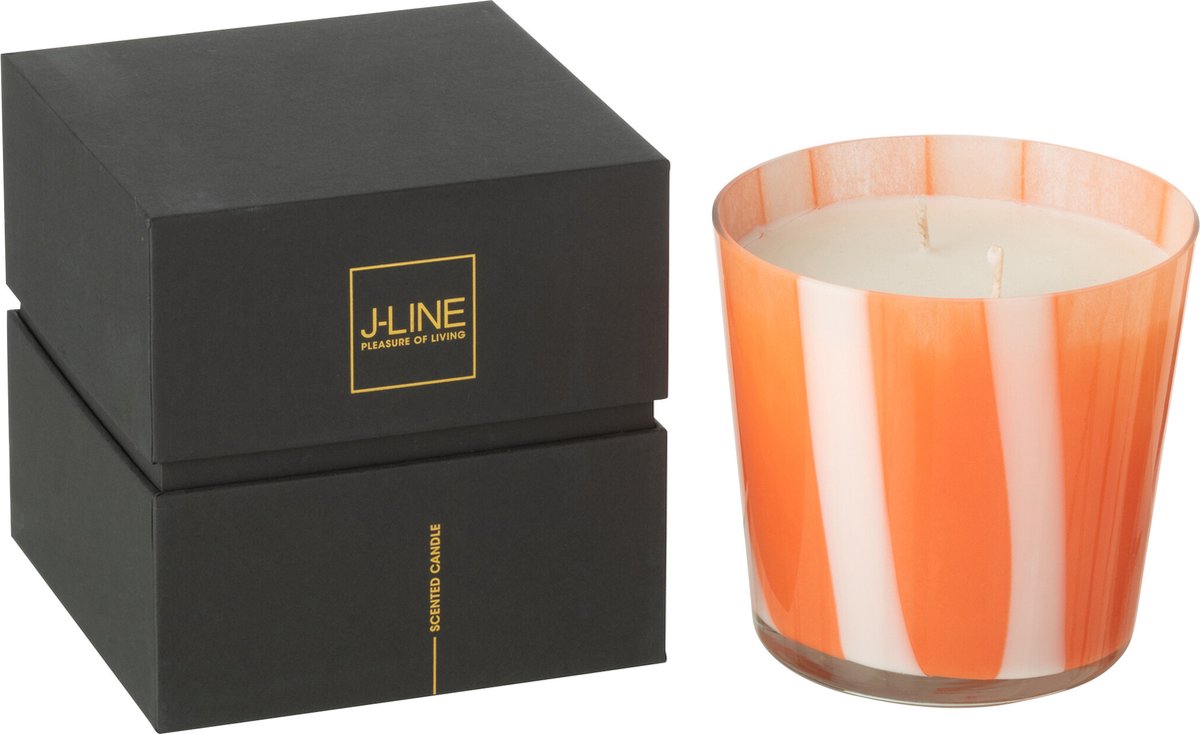 J-Line geurkaars Noa Strepen - Stone & Rock - glas - oranje - small - 50U Multi