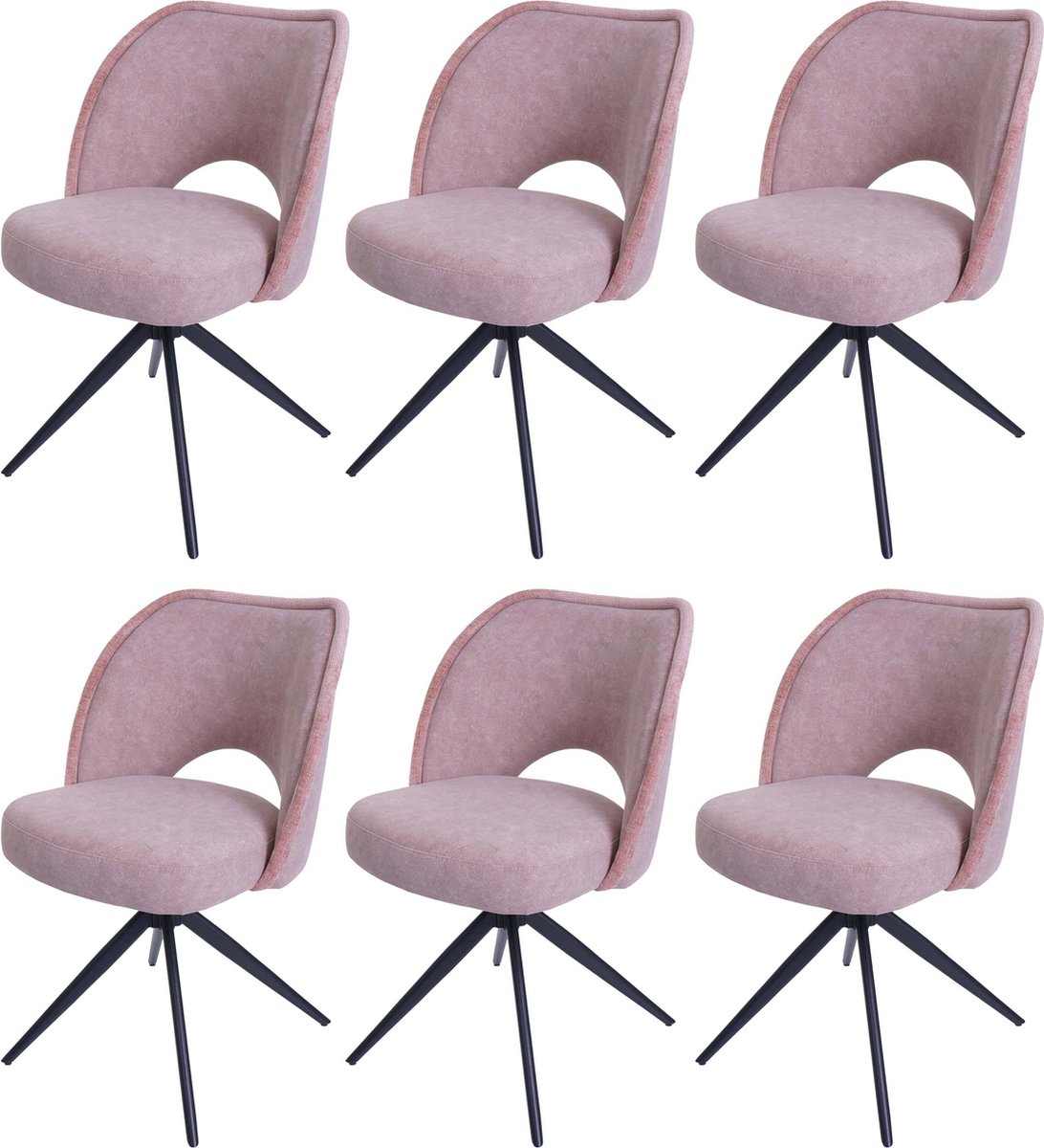 Cosmo Casa Set van 6 Eetkamerstoelen - Beklede Keukenstoelen - Draai- en Terugslagmechanisme - Textiel (420g/m²) - Roze