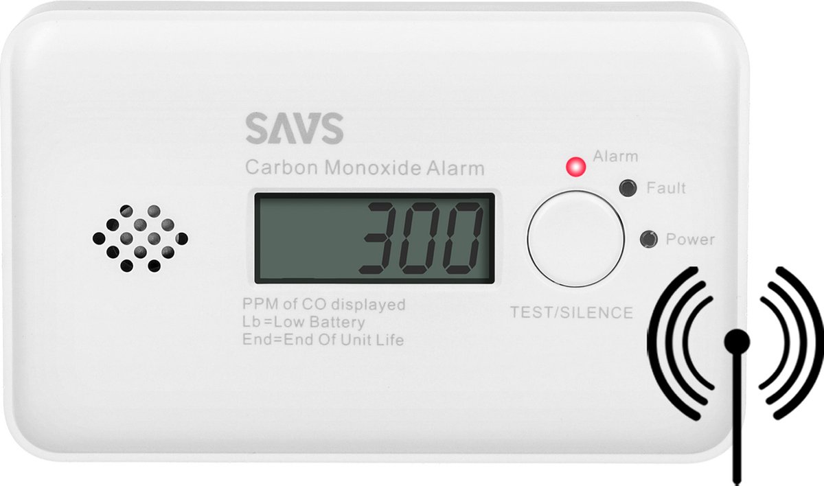SAVS C10-W Draadloos koppelbare koolmonoxidemelder - LinkSmart® - Optioneel WiFi - LCD Display - CO melder
