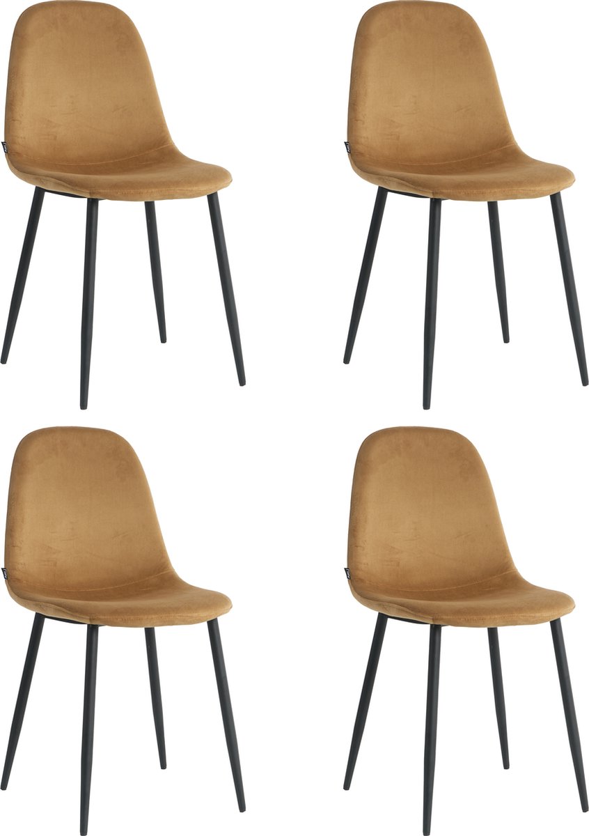 Lina® Napoli Eetkamerstoelen - Camel - Set van 4 - Fluweel - Velvet