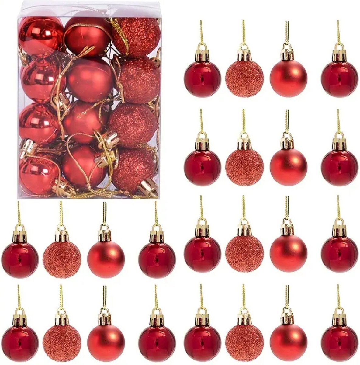 Nivard Kerstballen - Kerstversiering - Plastic - Rood - 3 cm - 24 stuks