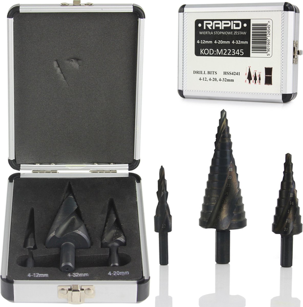 Stappenboor set 4-12, 4-20, 4-32 mm HSS 4241 - Trappenboor - Spiraalboor set