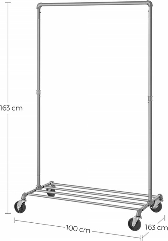 Afmetingen van het kledingrek: 100x49x163 cm.