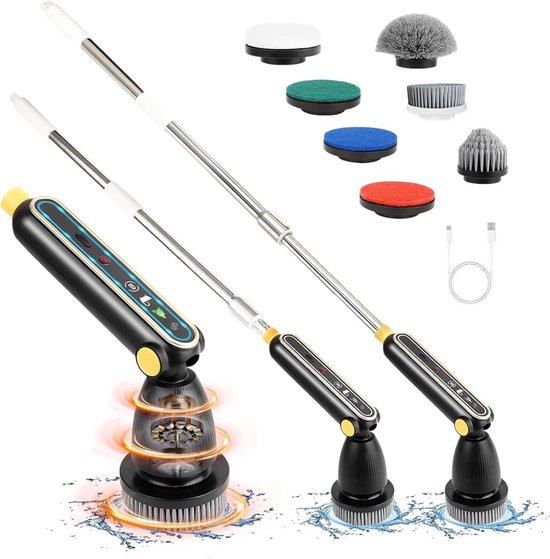 Roterende reinigingsborstel, 9 verwisselbare borstelkoppen, dubbele snelheid, uittrekbare handgreep, ideaal voor douche, tegels, keuken en autostoelen Roterende reinigingsborstel, 9 verwisselbare borstelkoppen, dubbele snelheid, uittrekbare handgreep, ideaal voor douche, tegels, keuken en autostoelen