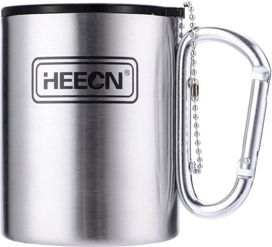 thumbnail: HEECN Karabijnbeker Met Deksel - Roestvrijstalen Campingmok 330 Ml, Geïsoleerd, Drinkdeksel