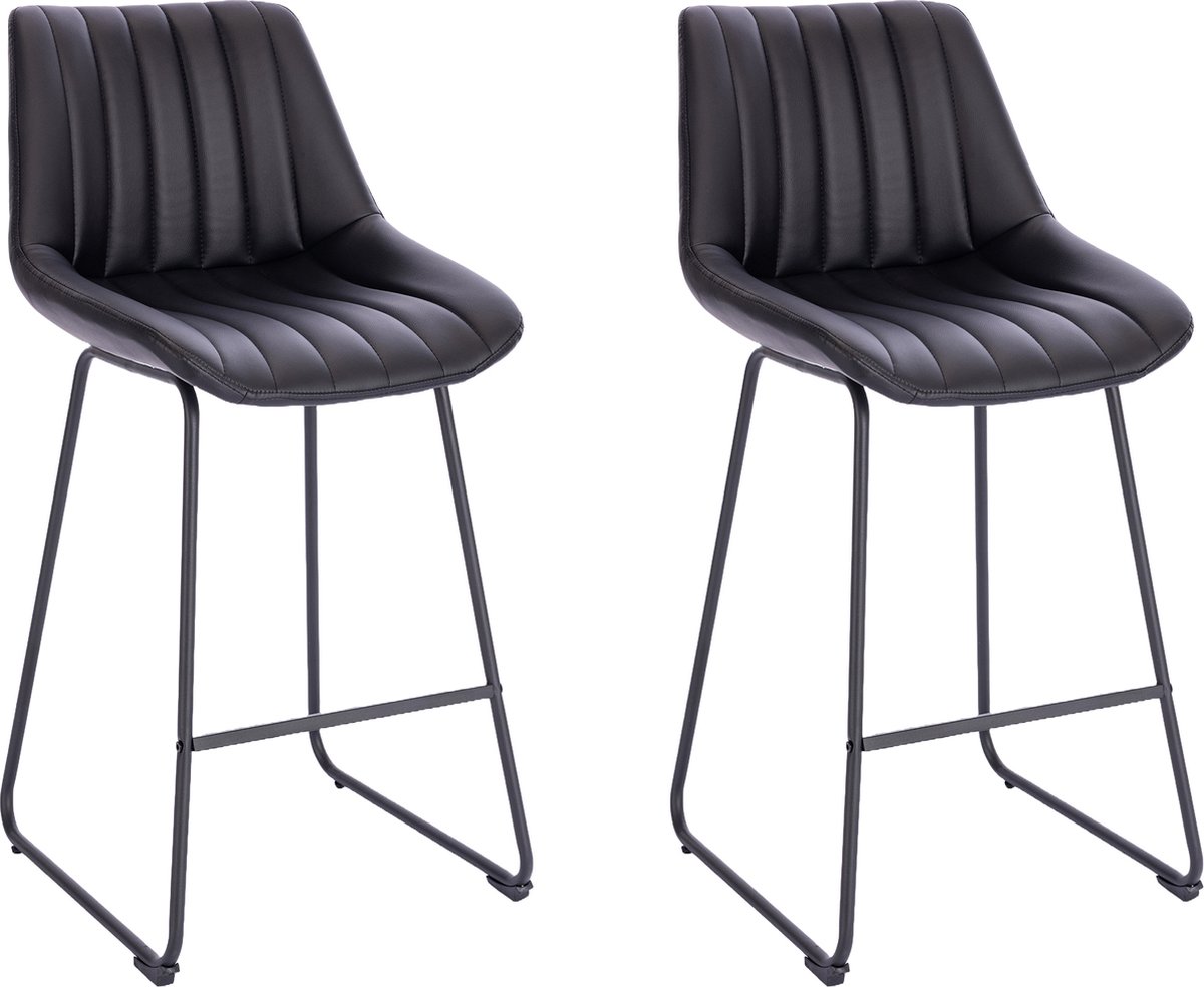 Lina® Vegas Barstoel Zwart- Set van 2 - Kunstleer - Barkrukken