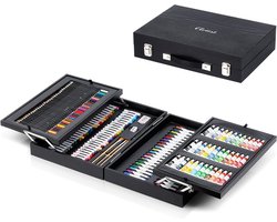 Artistiek Schilderset in Houten Koffer 174 delig - Schilderkit - Schilder Set - Hobby - Verf