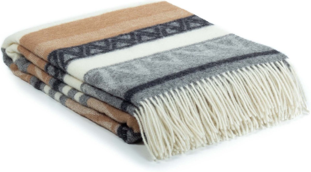 Most Wollen plaid Triangel - 100% Nieuw-Zeelandse wol - 140 x 200 cm - bruin bruin-wolwit-grijs