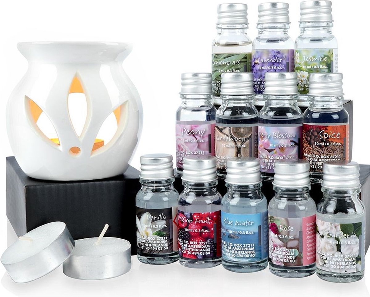 Goedkoopste Aromabrander met Etherische Oliën Keramiek 15 delig - Oliebrander - Geurbrander - Olie Set - Waxbrander - Aroma Diffuser