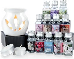 Aromabrander met Etherische Oliën Keramiek 15 delig - Oliebrander - Geurbrander - Olie Set - Waxbrander - Aroma Diffuser