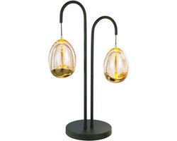 Sierlijke tafellamp Golden egg | 2 lichts | Ø 9,5 cm | 48 cm | glas / metaal | zwart / goud / transparant | bureaulamp | feervol / warm licht | modern / landelijk design