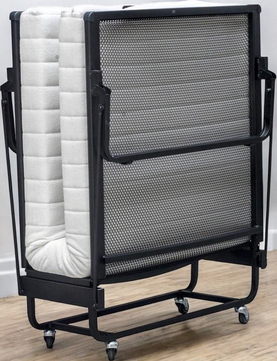 Novio vouwbed - Luxe inklapbaar bed - Spiraalbodem - Dwarsgespannen - Opklapbed - 90x200- Zwart - Inclusief matras