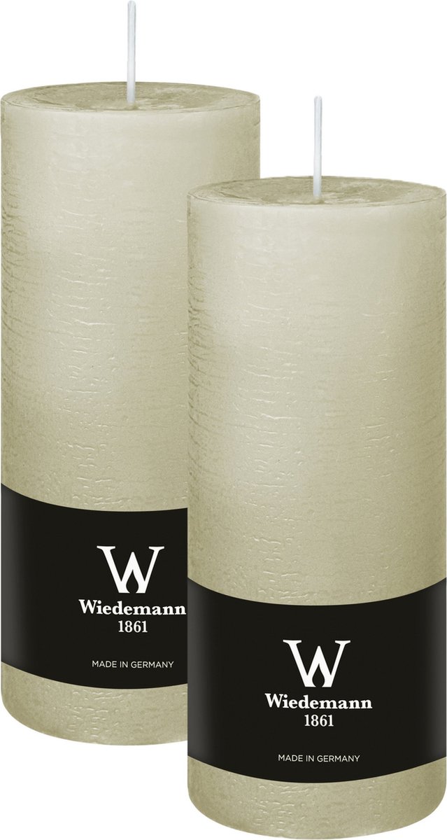 Wiedemann Cilinderkaars/stompkaars - 2x - rustieke kaars - ivoorwit - 7 x 16 cm - 66 branduren