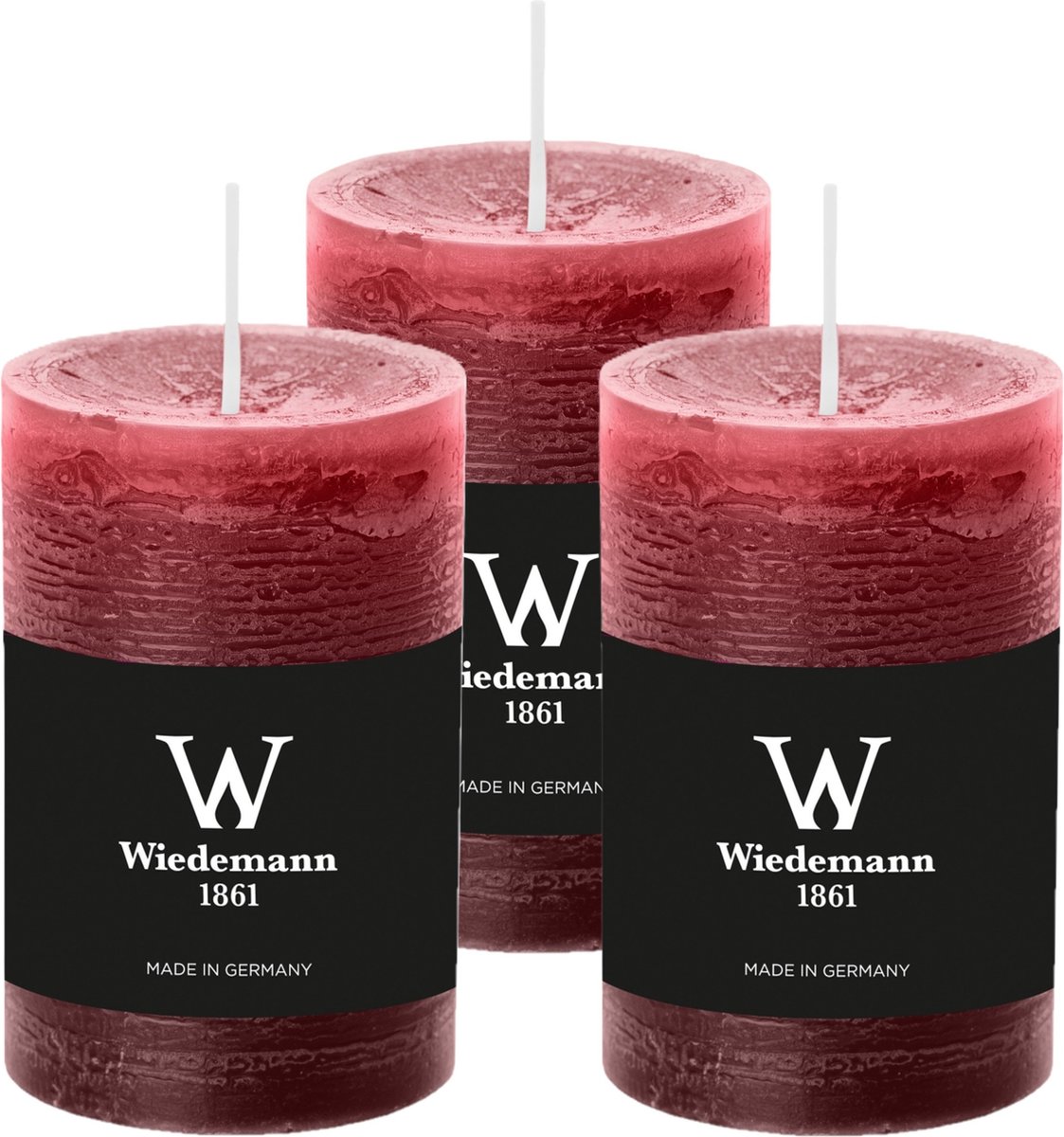 Wiedemann Cilinderkaars/stompkaars - 3x - rustieke kaars - bordeauxrood - 6 x 9 cm - 30 branduren Bordeaux rood