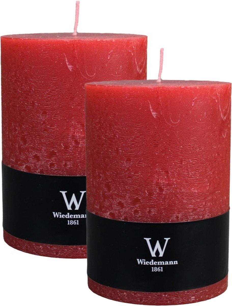 Wiedemann Cilinderkaars/stompkaars - 2x - groot model - rustieke kaars - rood - 10 x 14 cm - 100 branduren