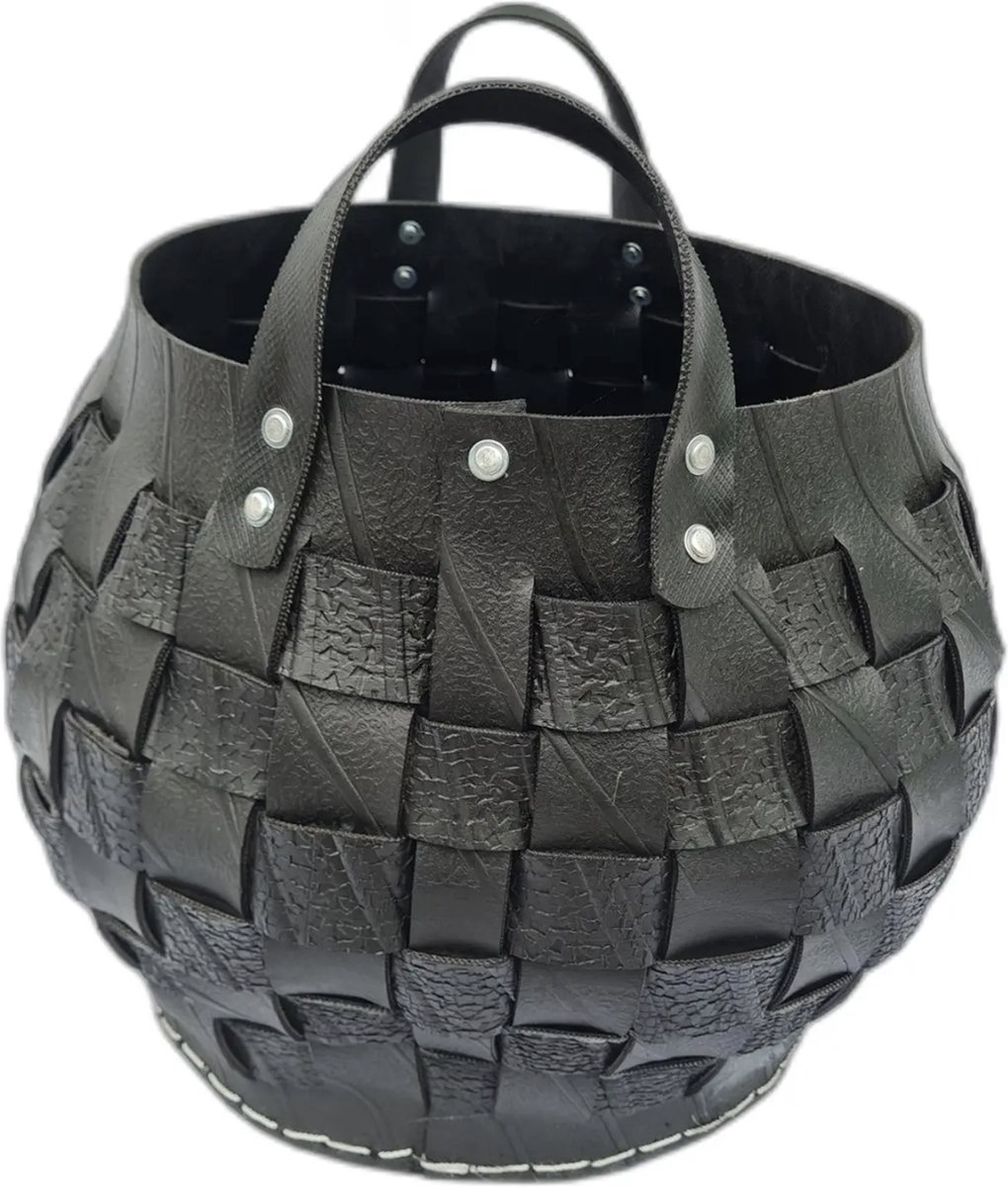 TermaTech Houtmand gerecycled rubber - D32/H39cm - gevlochten rubber houtmand - houtmand autoband rubber
