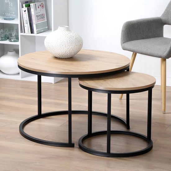CaliCosy Ronde salontafel set van 2 - Industrieel design - 70 & 45 cm | bol