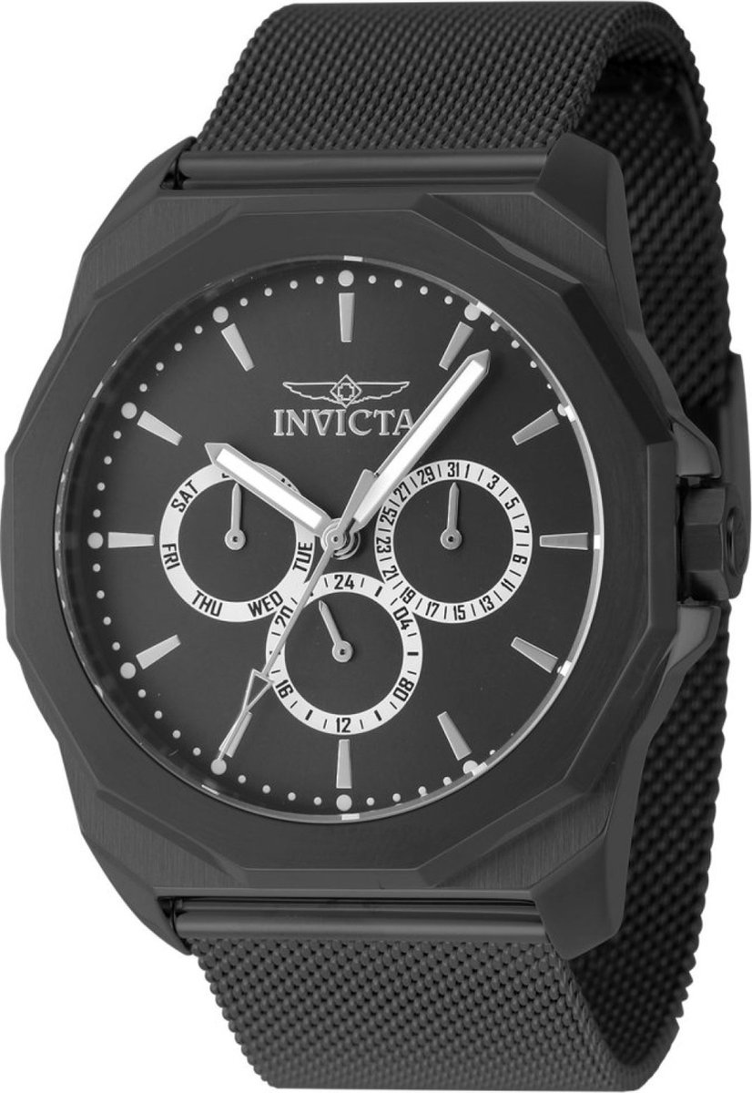 Invicta Specialty 47639 Heren Horloge - Waterdicht - Analoog - Quartz Uurwerk - Roestvrij Staal met zwarte Wijzerplaat - 44mm