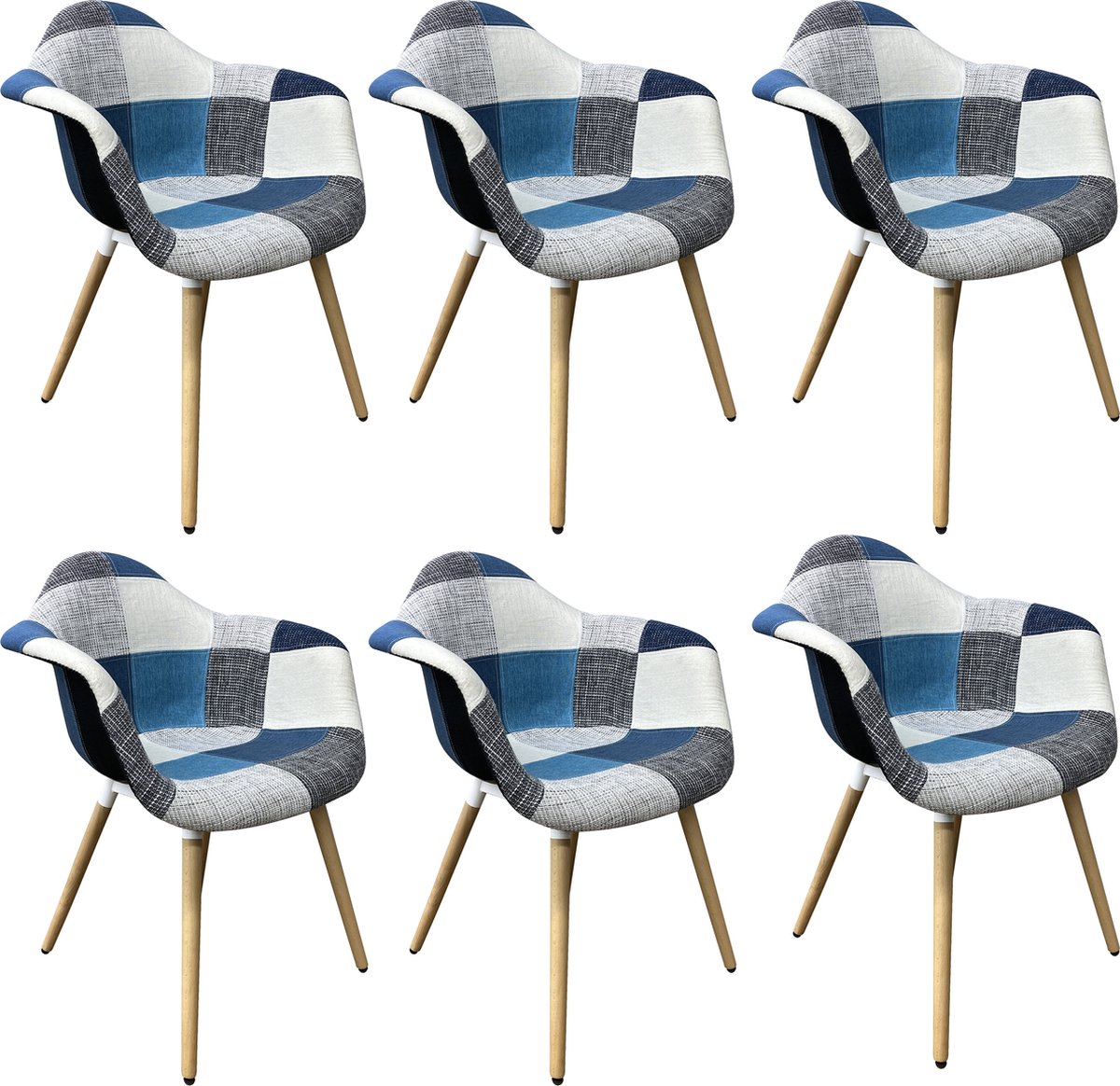 Lina RIA Eetkamerstoelen set van 6 – Keukenstoelen- Blauw-Grijs- Stof Blauw - Wit - Grijs