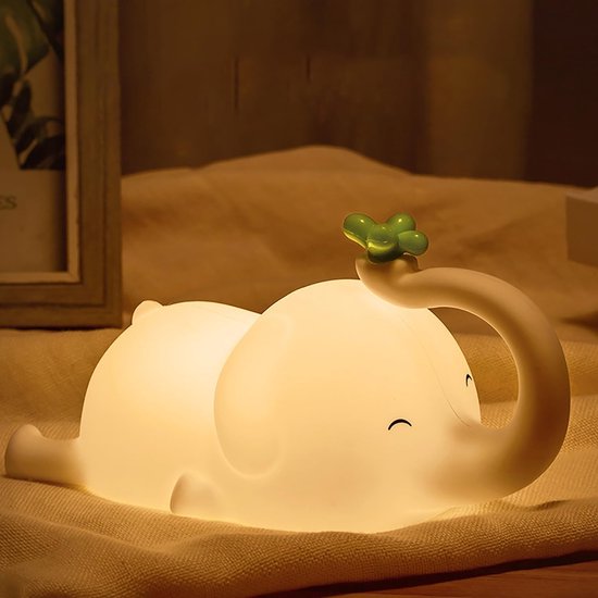 Nachtlampje-Olifant Nachtlampje-Babykamer-Voedselveilige siliconen- Dimbaar-USB-Opladen-Schattige Olifant