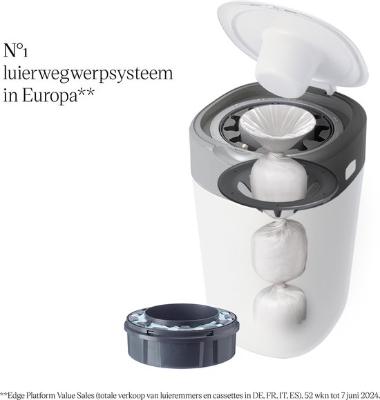Tommee Tippee Twist & Click luieremmer, inclusief 1 navulling (cassette) met meerlaags antibacterieel folie, 100% gerecycled frame - Voorkomt Geurtjes, Geschikt voor 33 Luiers - Wit