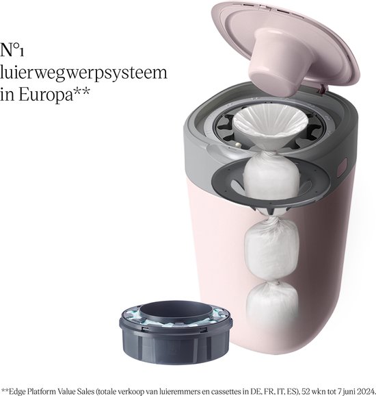 Tommee Tippee Twist & Click luieremmer, inclusief 1 navulling (cassette) met meerlaags antibacterieel folie, 100% gerecycled frame - Voorkomt Geurtjes, Geschikt voor 33 Luiers - Roze