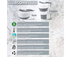 Koffiebeker opvouwbaar, (Bekermond met schroefdraad), (450 ml 16oz, 100% voedselveilige siliconen BPA-vrije koffiebeker opvouwbaar) van AniSqui - grijs