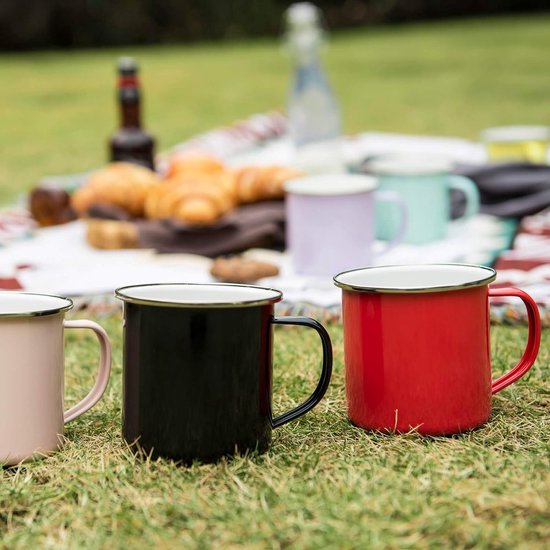 Camping Bekers Koffiebekers Set van 6 350 ml Kleurrijke Poedergecoate Metalen Kampeerbekers met Handvat voor Kamperen, Thuis, Feest, Kantoor, Herbruikbaar & Draagbaar — afbeelding 5
