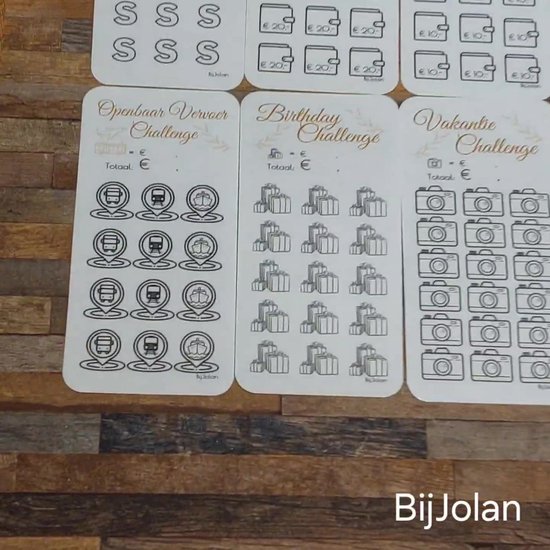 002 Cash Stuffing Challenge Kaarten - 10 stuks - Gelamineerd - BijJolan - Budgetplanner - Spaar Challenge kaarten