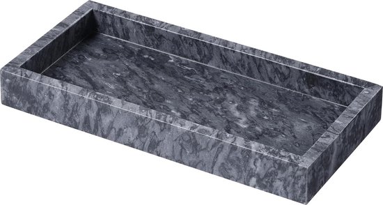 Plateau en marbre pour décoration - Plateau rectangulaire pour bougies - 25 x 12 cm - Plateau pour accessoires de salle de bain - Plateau en marbre - Organiseur - Zwart