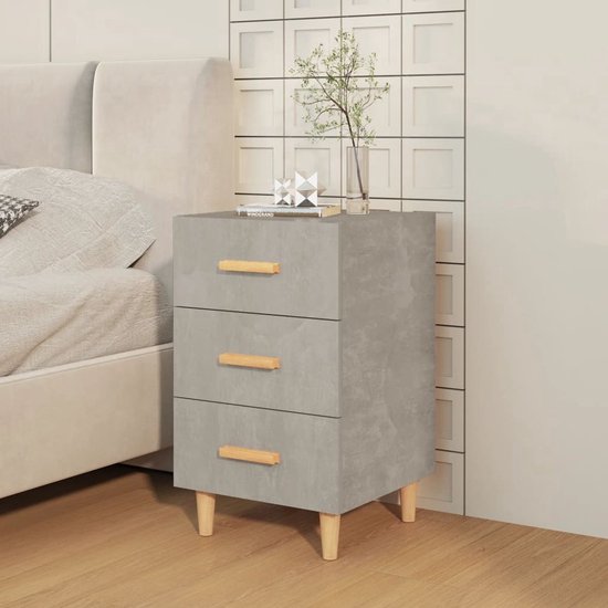 The Living Store Table de Chevet Aspect Béton Gris - 40x40x66 cm - 3 Tiroirs
