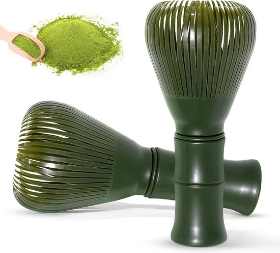 Foto: 2 stuks bamboe matcha garde voor japanse theeceremonie met harsmateriaal groen forest energieboost 