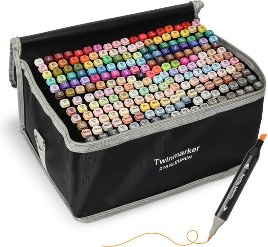 Timmers trading Twinmarkers 216 pièces - Marqueurs à alcool professionnels - Marqueurs double face double pointe - Marqueurs à alcool - Surligneurs