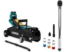 VONROC Bandenwisselset – Autokrik 2000 kg – Momentsleutel ½” – Incl. 3-delige doppenset