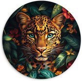 WallCircle - Wandcirkel 90x90 - Luipaard - Natuur - Bloemen - Bladeren - Jungle - Ronde schilderijen woonkamer - Wandbord rond - Muurdecoratie cirkel - Kamer decoratie binnen - Wanddecoratie muurcirkel - Woonaccessoires