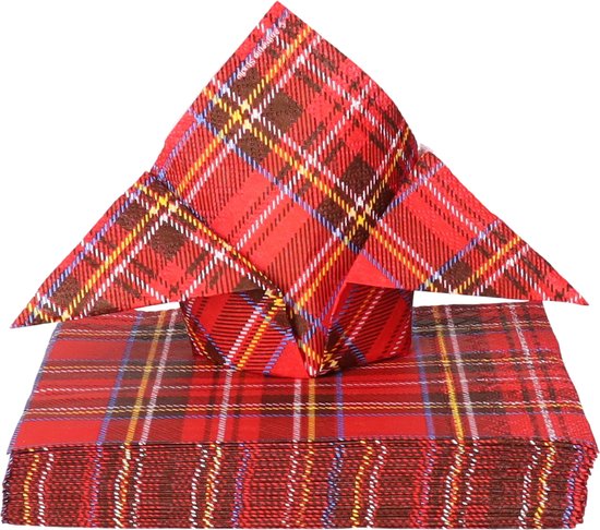 40x Serviettes tartan rouge 33 x 33 cm - serviettes en papier jetables - Décorations rouge / tartan / décorations de table / décorations de fête