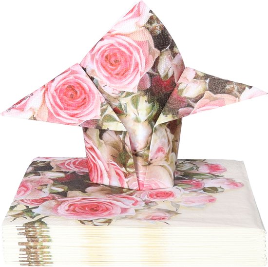 Elegante Papieren Servetten 20 Rode Elegante Servetten Met Rozenmotief – Perfect Voor Bruiloften Of Een Chique Diner, 33x33 Cm Roze Servetten Bol