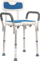 Homecare Innovation® Douchestoel met Rugleuning, Armsteunen en Hygiëne uitsparing – Met Blauwe Anti-Slip Kussens – Verstelbaar Douchekrukje