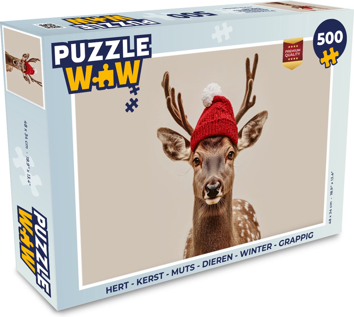 Puzzel Hert - Kerst - Muts - Dieren - Winter - Grappig - Legpuzzel - Puzzel 500 stukjes - Kerstpuzzel - Kerstpuzzels - Kerst - Cadeau - Kerstcadeau voor mannen, vrouwen en kinderen