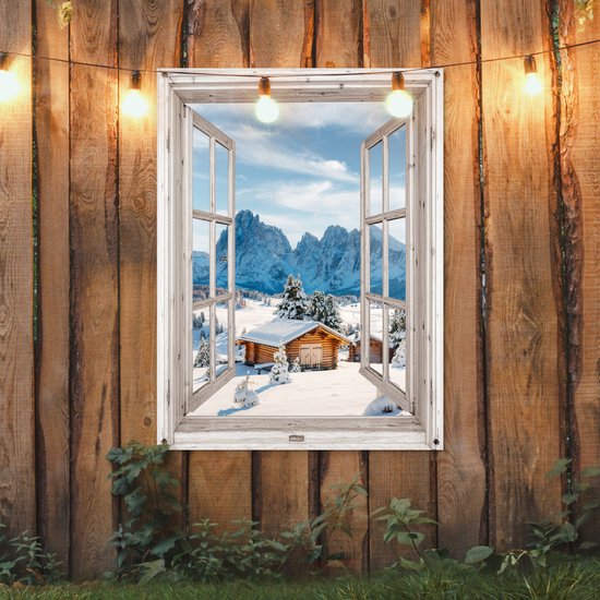 Affiche de jardin Paysage d'hiver - Maison - Montagnes - Vue - Vue - Nature - 90x120 cm - Toile de jardin - Affiche d'extérieur