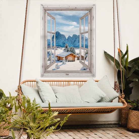 Affiche de jardin Paysage d'hiver - Maison - Montagnes - Vue - Vue - Nature - 90x120 cm - Toile de jardin - Affiche d'extérieur
