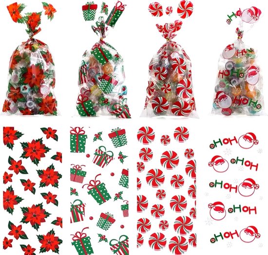 Akyol- snoepzakken kerst - 10 stuks - uitdeelzakjes kerst - koekzakjes voor kerst - oud en nieuw uitdeelzakjes - cadeau zakjes kerts - kerst - feestdagen - snoep - koekzakjes -zakjes voor kerst - 13x 27 cm