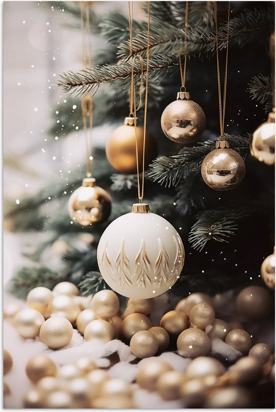 Poster 20x30 cm - Kerstboom - Kerst - Kerstballen - Goud - Posters - Kamer decoratie - Wanddecoratie woonkamer - Muurdecoratie slaapkamer - Kerstversiering - Kerstdecoratie voor binnen - Kerstmis