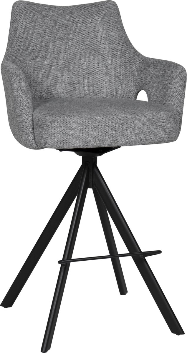 BukkitBow Luxe Moderne Barkruk - Draaibare Zitting - met Voetensteun - Aragon Stof - met Metalen Onderstel - Grijs